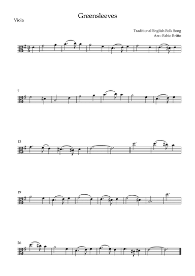 Greensleeves for Viola Solo (E Minor) (arr. Fabio Britto)