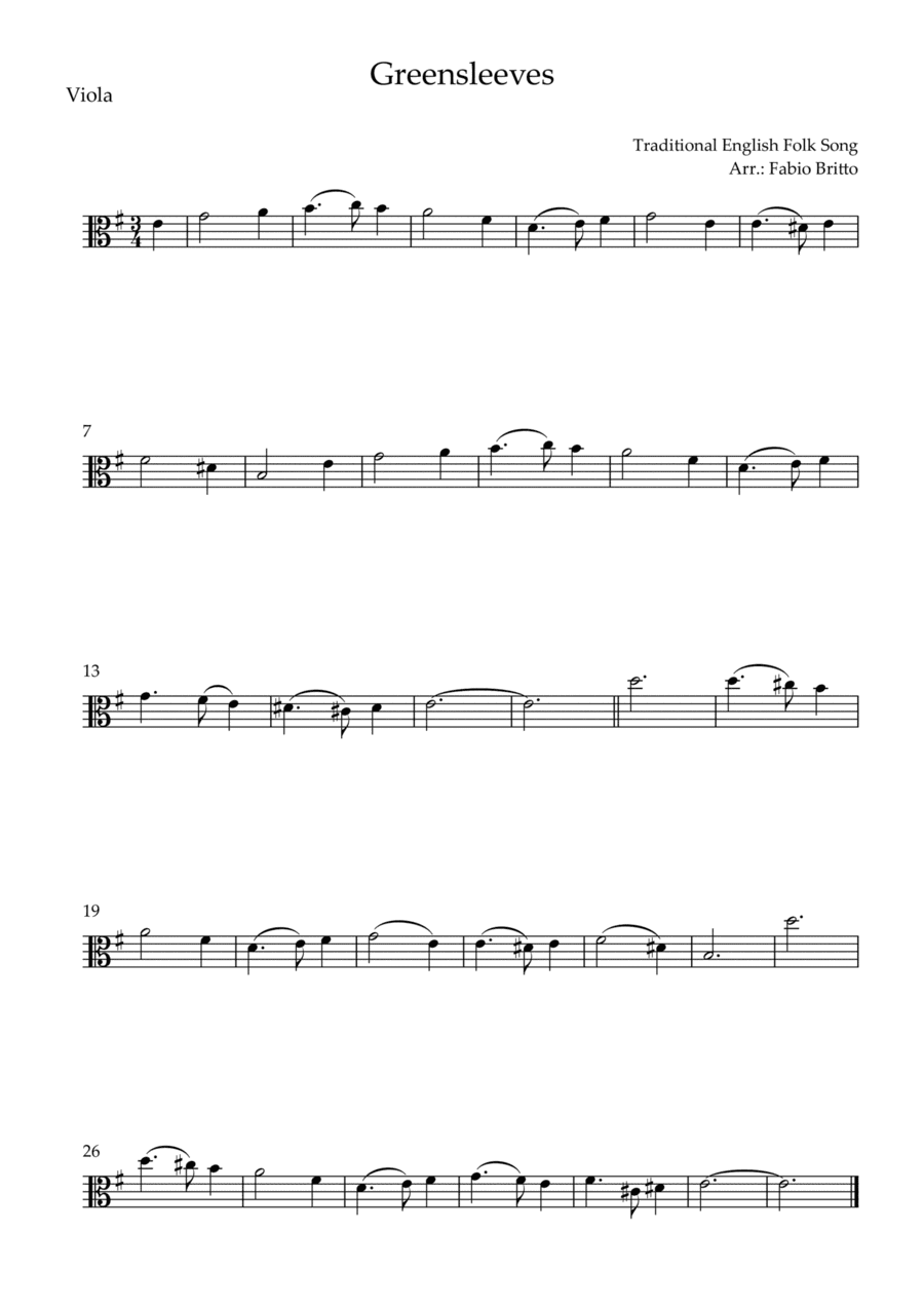 Greensleeves for Viola Solo (E Minor) (arr. Fabio Britto)