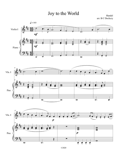 Joy to the World (violin solo) with optional piano accompaniment (arr. B C Dockery)