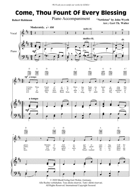 Come, Thou Fount Of Every Blessing (arr. Gert Th. Walter)
