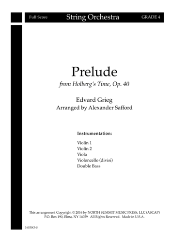 Prelude From Holberg's Time Op. 40 (Holberg Suite) Score and Parts (arr. North Summit Music Press, LLC)
