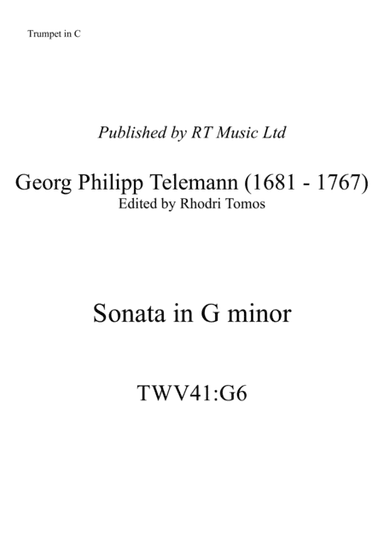 Telemann TWV41:G6 Sonata in G minor. Solo parts oboe, piccolo trumpet, trumpets Bb/Eb/C (arr. Rhodri Tomos)