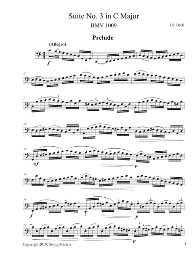 Bach, 6 Cello Suites, BMV 1009 (arr. String Masters)