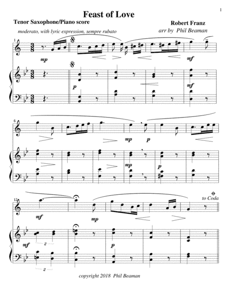 Feast of Love - Tenor Saxophone/Piano (arr. Phil Beaman)