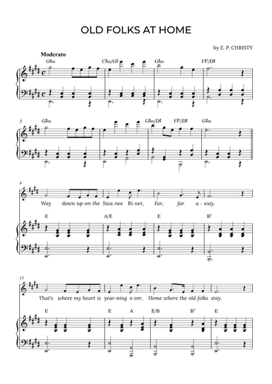 OLD FOLKS AT HOME in E with chords (arr. Alex Nunes Rodrigues)