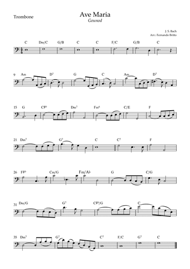 Ave Maria (Gounod) for Trombone Solo with Chords (C Major) (arr. Fernando Britto)