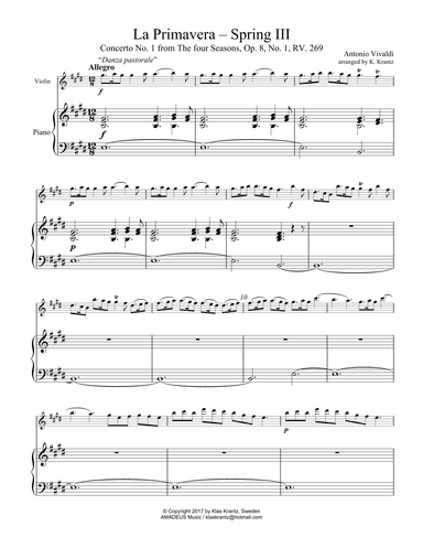 Allegro (iii) from La Primavera (Spring) RV. 269 for violin and piano (arr. K. Krantz)