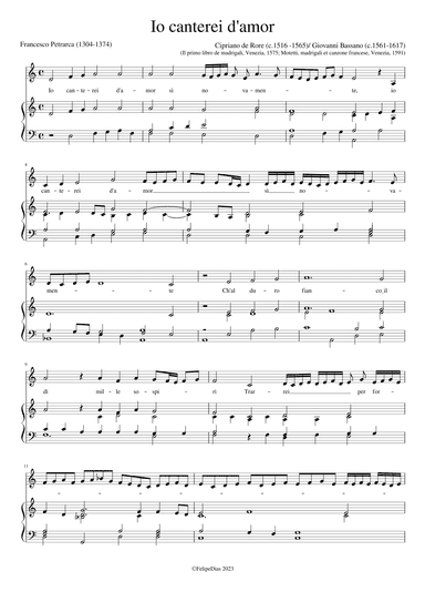 Io canterei d'amor (with diminutions by Bassano) (arr. Early Music Scores)