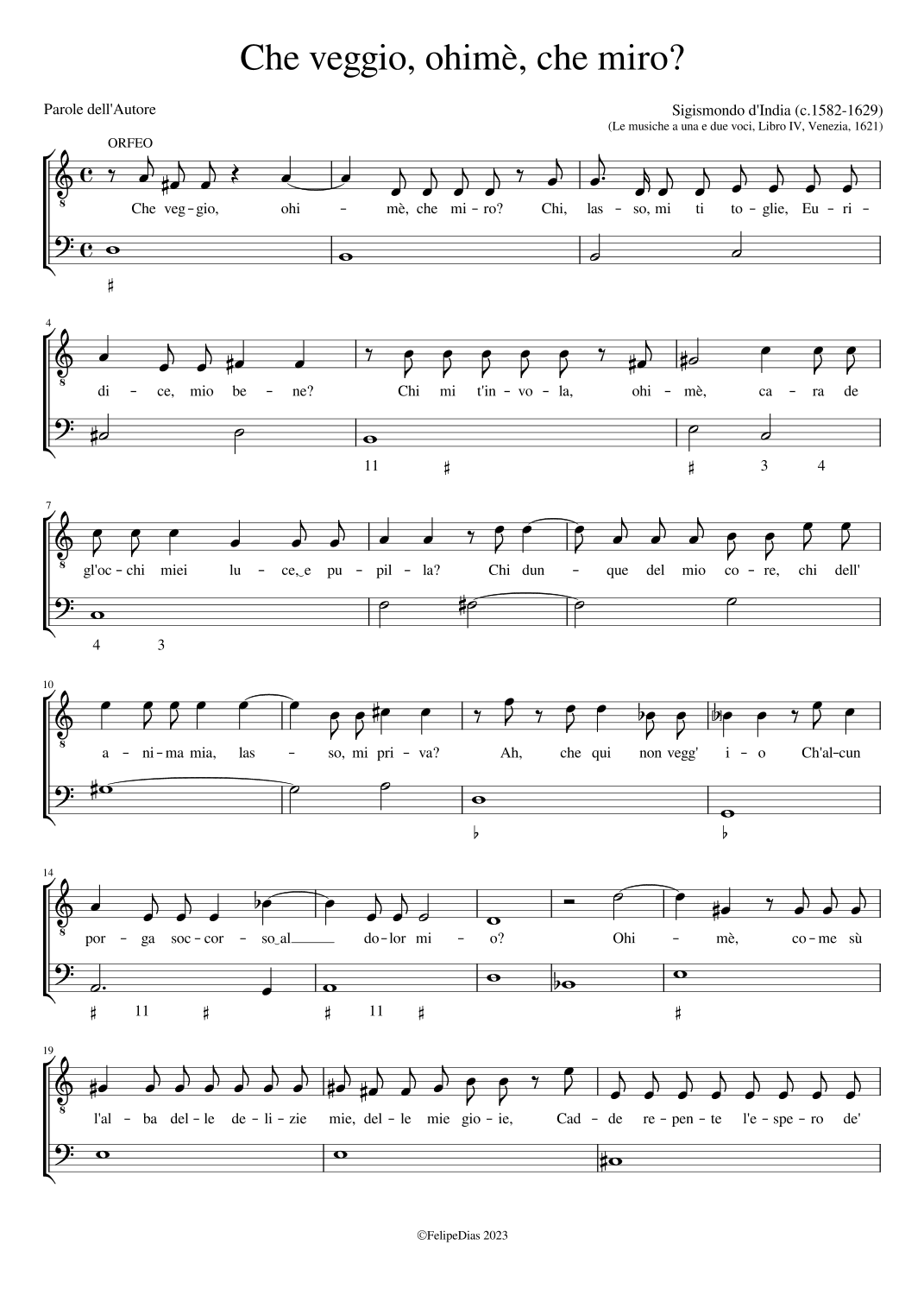Che veggio ohimè (Lamento d'Orfeo) (arr. Early Music Scores)