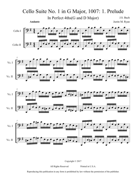 Cello Suite No. 1, BWV 1007: 1-6 in Perfect 4ths(G and D Major) (arr. Justin M. Ryan)