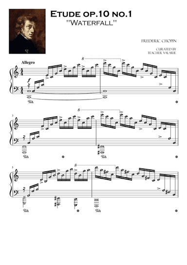 Etude Op. 10 No. 1 Waterfall - Piano Sheet Music with note names (arr. Published Harmony)