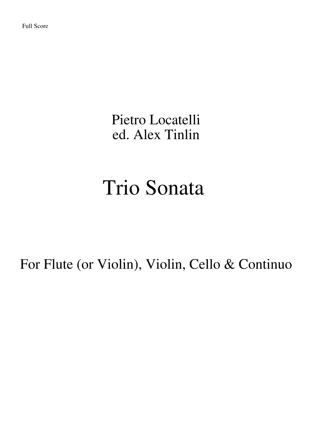 Trio Sonata for Flute, Violin, and Continuo (arr. Alex Tinlin)
