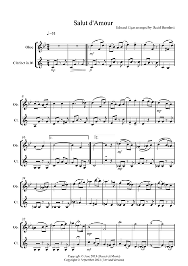 Salut d' Amour for Oboe and Clarinet Duet (arr. David Burndrett)
