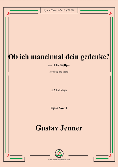 Jenner-Ob ich manchmal dein gedenke?,in A flat Major,Op.4 No.11 (arr. OSM Press)