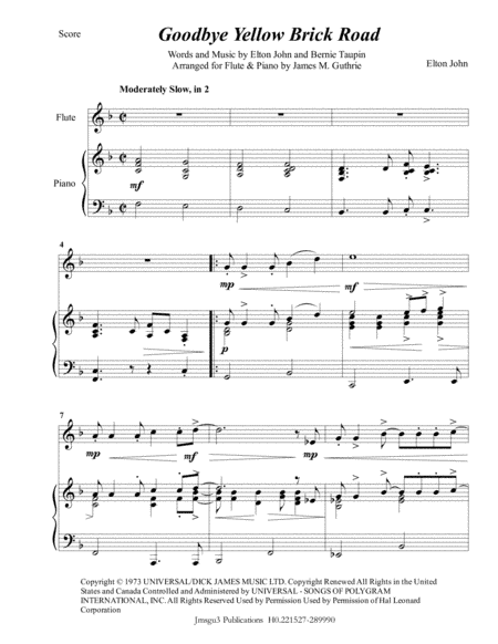 Goodbye Yellow Brick Road (arr. James M. Guthrie, ASCAP)