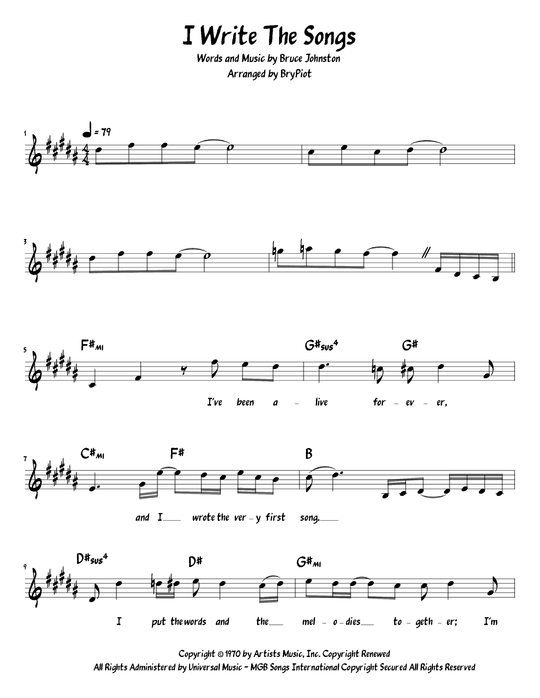 I Write The Songs (arr. BryPiot)
