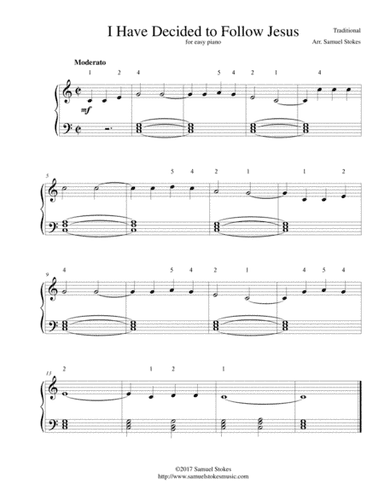 I Have Decided to Follow Jesus - for easy piano (arr. Samuel Stokes)