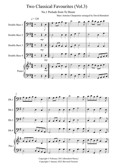 2 Classical Favourites for Double Bass Quartet (volume three) (arr. David Burndrett)