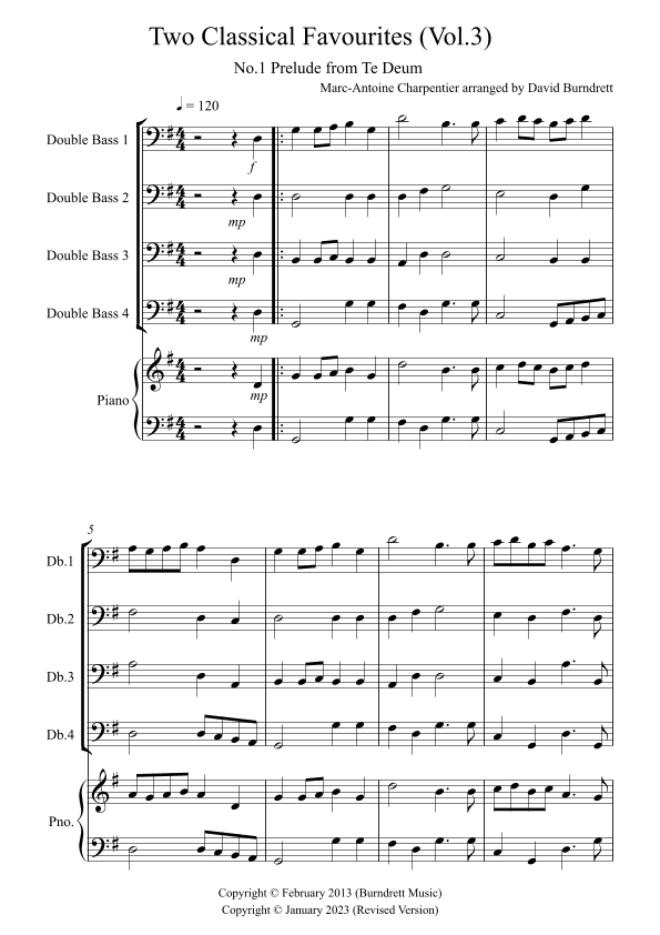 2 Classical Favourites for Double Bass Quartet (volume three) (arr. David Burndrett)