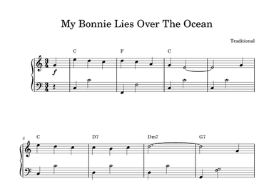 My Bonnie Lies Over The Ocean (Easy Piano) (arr. Tyler Adams)