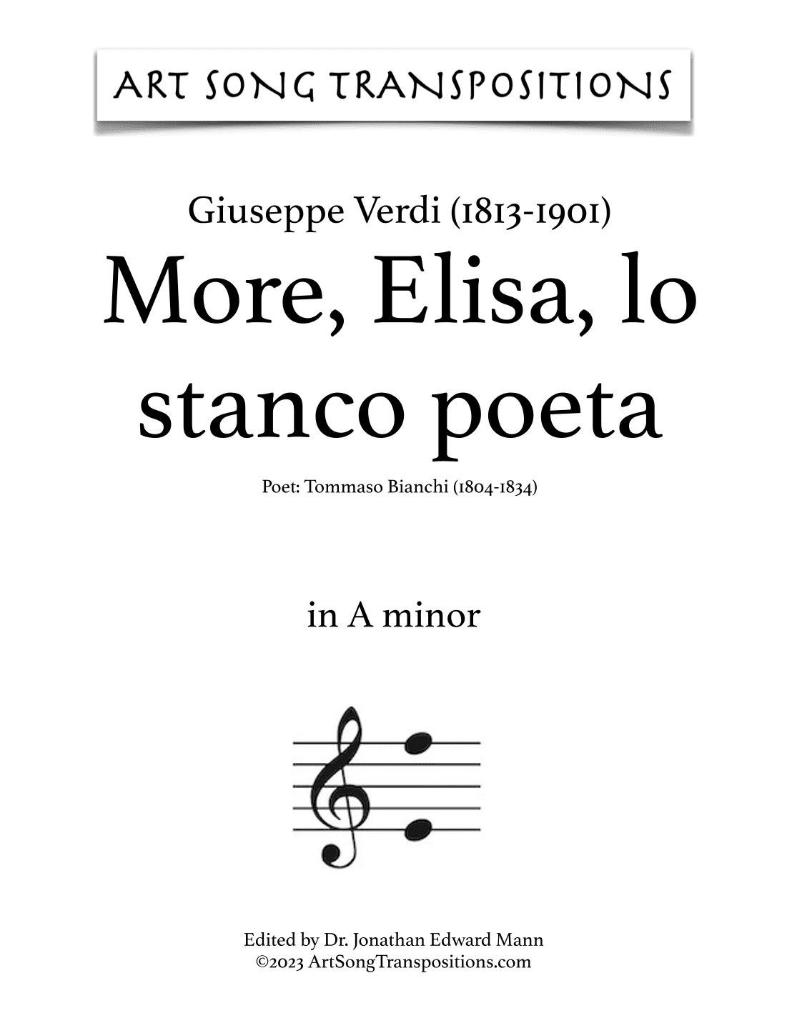 VERDI: More, Elisa, lo stanco poeta (transposed to A minor) (arr. ArtSongTranspositions.com)