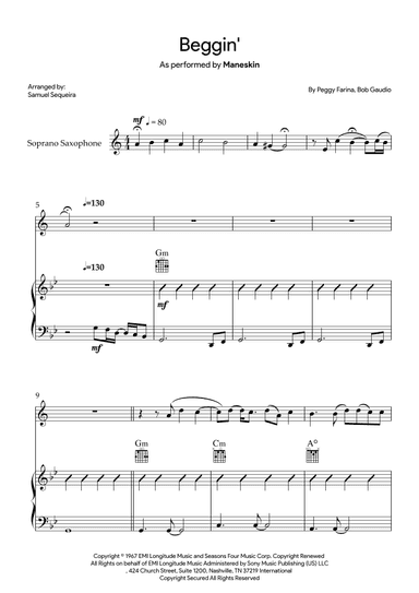 Beggin' (arr. Samuel Sequeira)