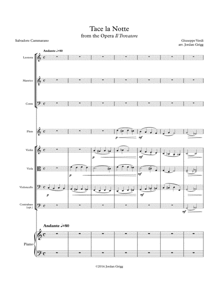 Tace la Notte from the Opera Il Trovatore Score and parts (arr. Jordan Grigg)