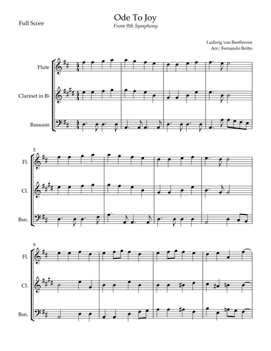 Ode To Joy (from Beethoven's 9th Symphony) for Woodwind Trio (arr. Fernando Britto)