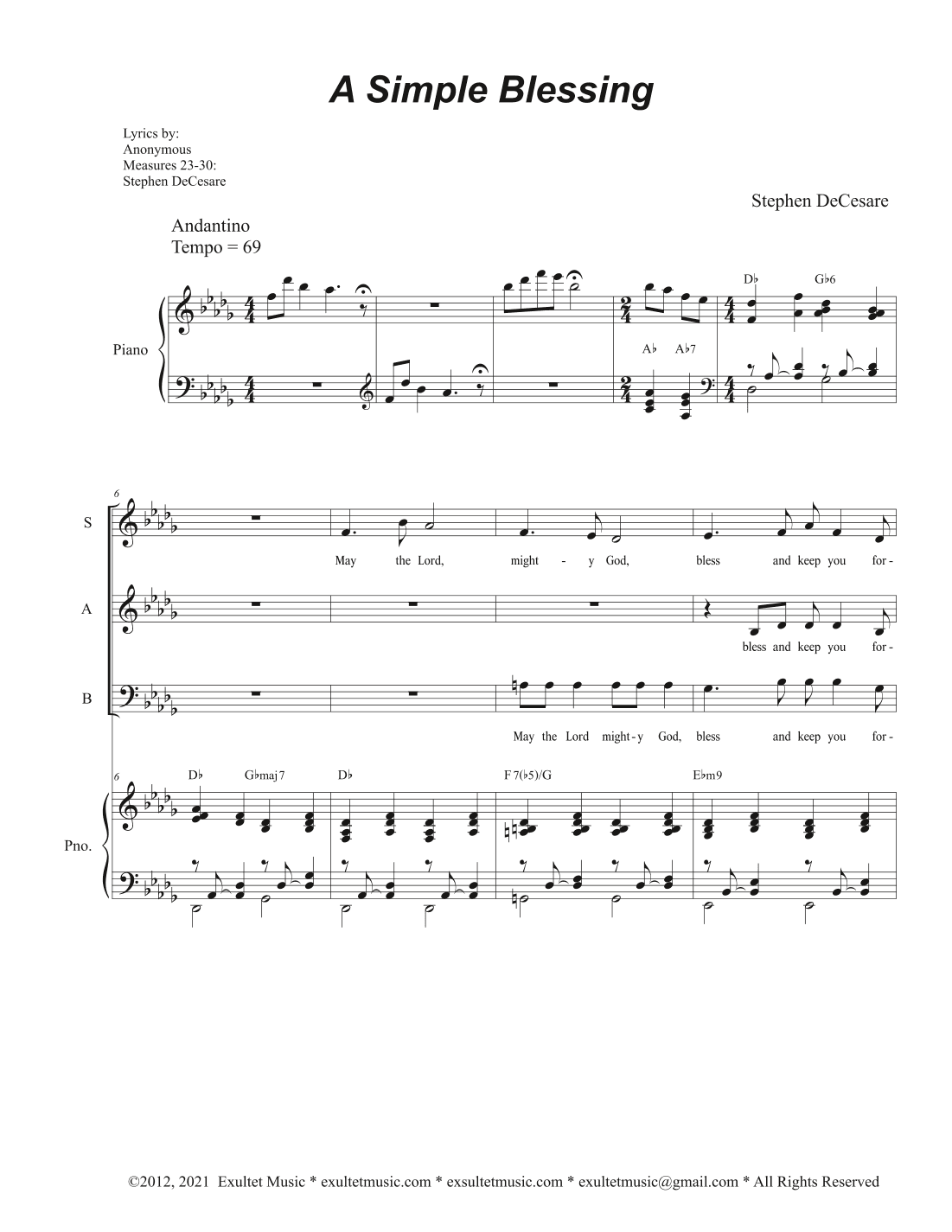 A Simple Blessing (Vocal Trio - (SAB)