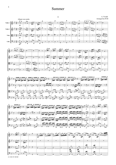 Vivaldi  Summer from the Four Seasons, all mvts., for string quartet, CV102 (arr. FCMUSIC)