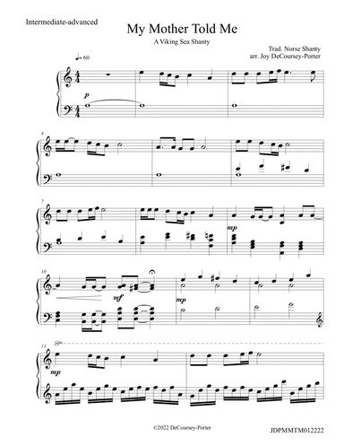 My Mother Told Me - Trad. Shanty for piano (arr. Joy DeCoursey-Porter)