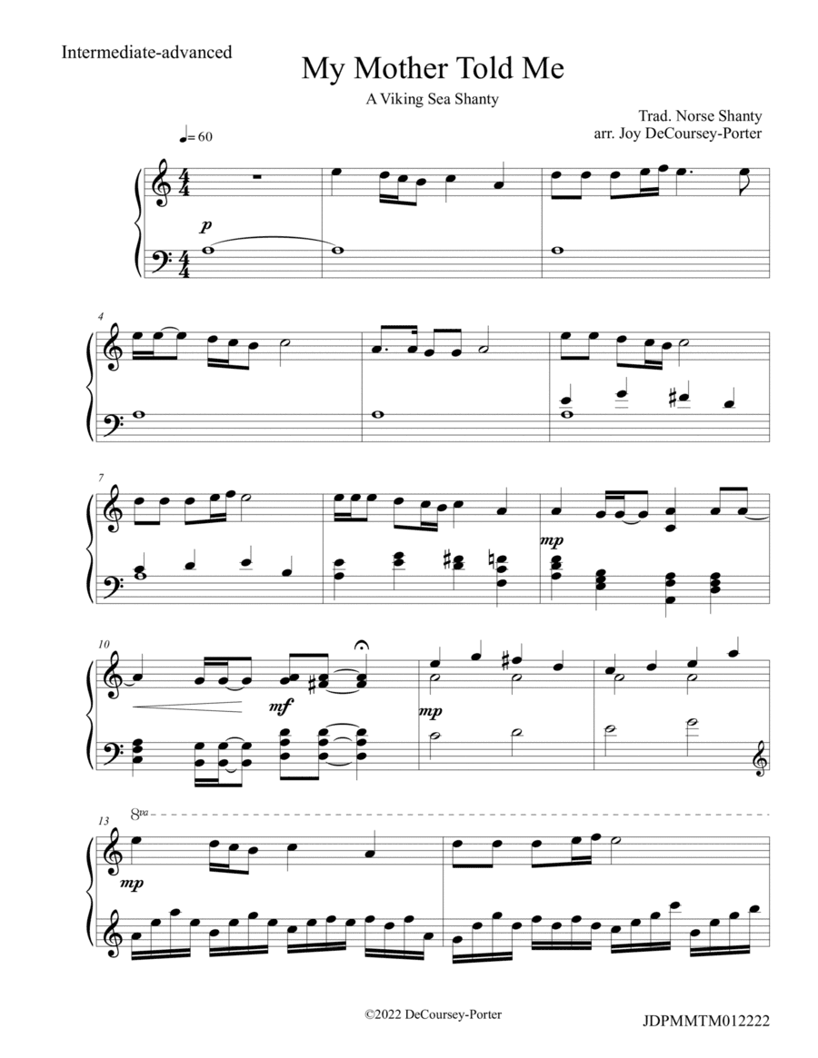 My Mother Told Me - Trad. Shanty for piano (arr. Joy DeCoursey-Porter)