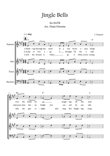 Jingle Bells (SATB - A major - with chords - no piano) (arr. Duda Oriontte)