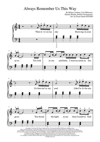 Always Remember Us This Way (arr. Piano Seeds STUDIO)