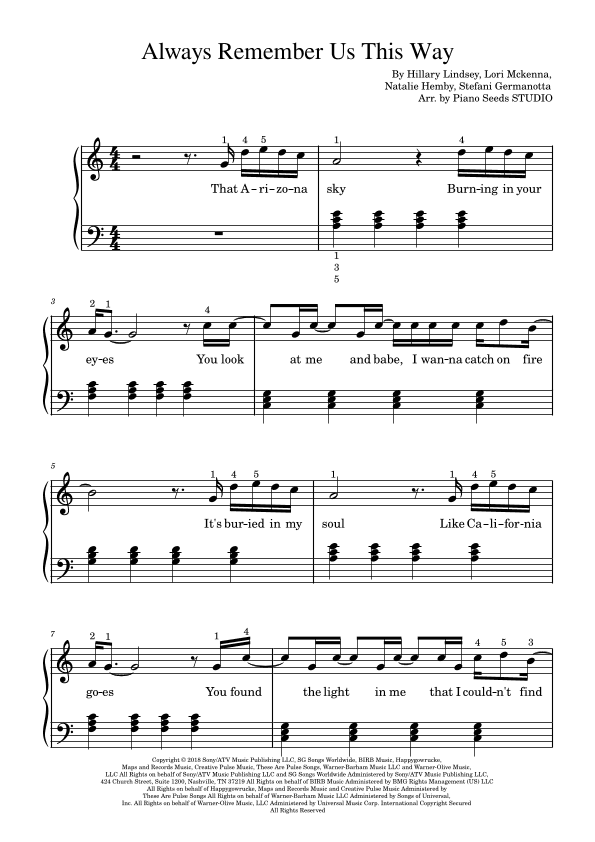 Always Remember Us This Way (arr. Piano Seeds STUDIO)