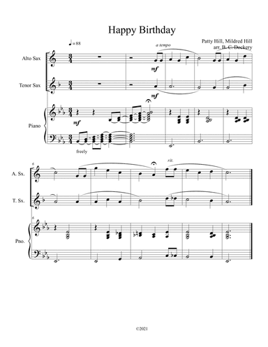 Happy Birthday (Alto and Tenor Sax Duet) with optional piano accompaniment (arr. B. C. Dockery)