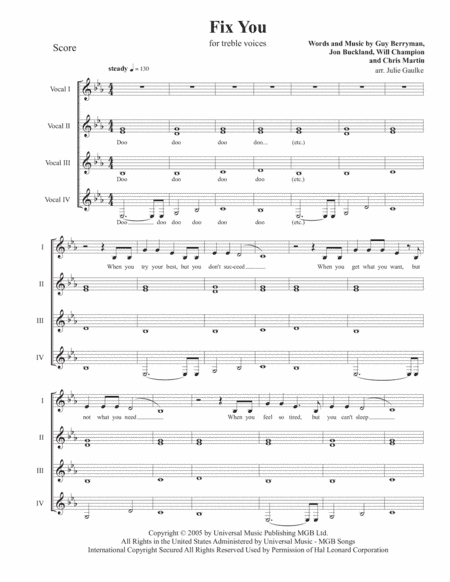 Fix You (arr. Julie Gaulke)