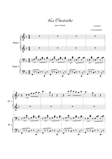 La Cucaracha. Piano 4 hands (arr. Ester Alessandrini)