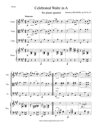 Johannes Brahms - Celebrated Waltz in A arr. for piano quartet (score and parts) (arr. Julia Samarska)
