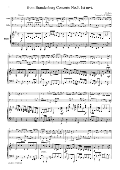 Bach Brandenburg Concerto No.3, 1st mvt., BWV1048, for piano trio, PB005 (arr. FCMUSIC)