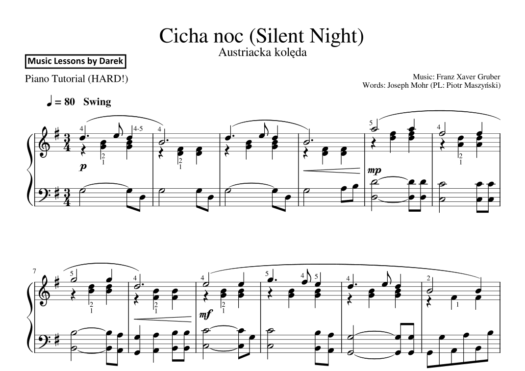 Cicha noc / Silent Night (Polish Christmas Carol) [HARD PIANO] (arr. Darek)