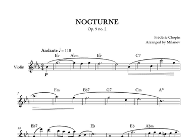 Chopin Nocturne op. 9 no. 2 | Violin | E-flat Major | Chords | Easy beginner (arr. Milanov)