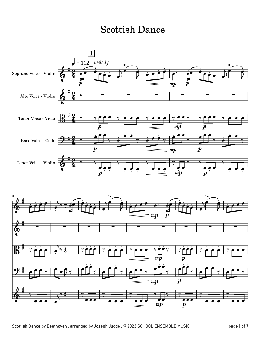 Scottish Dance by Beethoven for String Quartet in Schools (arr. Joseph Judge)