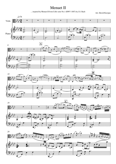 Menuet II from Cello suite No.1 (viola & piano) (arr. David Kocijan)
