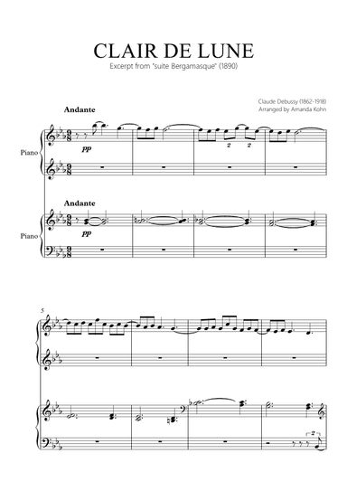 Clair de Lune - 4 hands (Eb maj) (arr. Amanda Kohn)