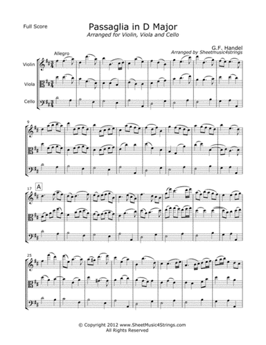 Handel. G. - Passaglia for Violin, Viola and Cello (arr. Linda M. Scott)