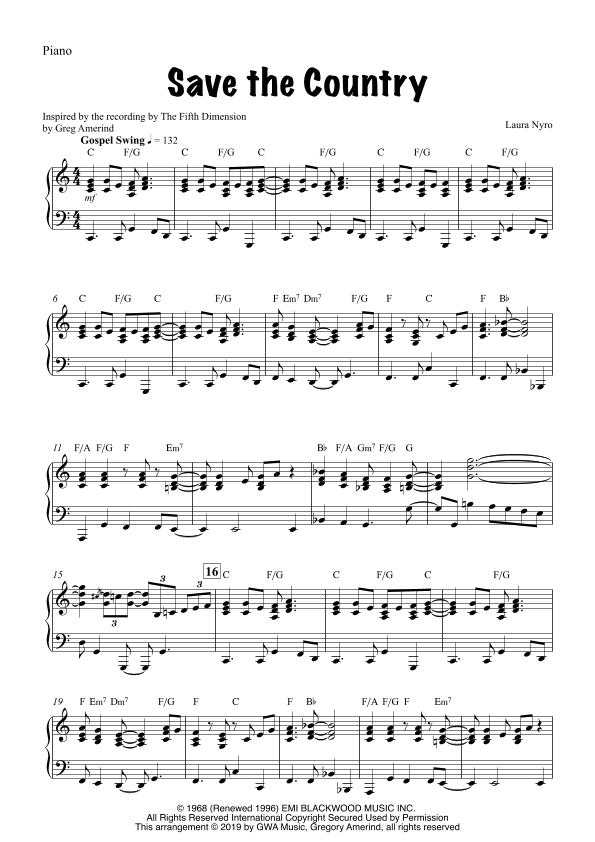 Save The Country (arr. Gregory Amerind)