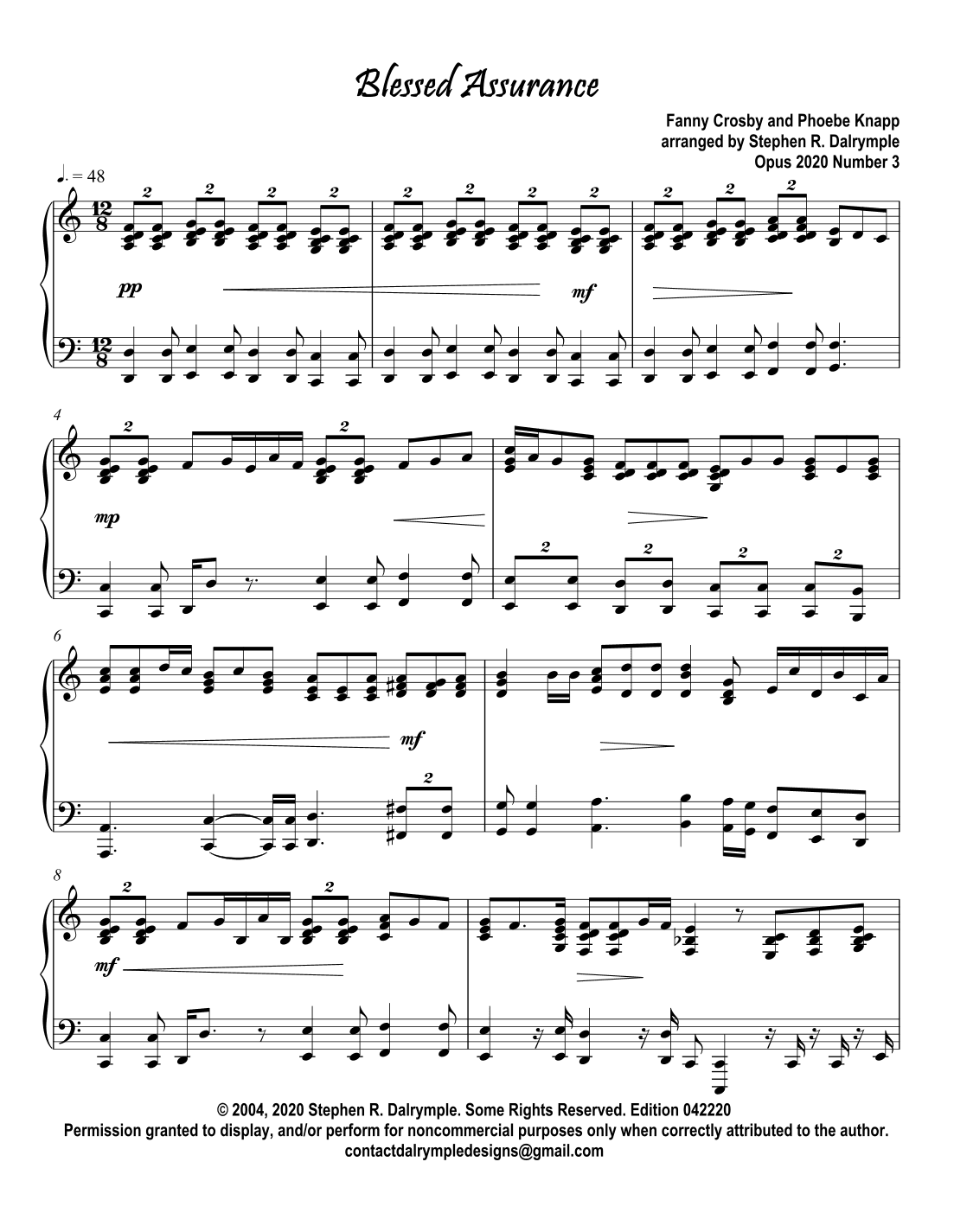 Blessed Assurance (Quelle Assurance) arranged for piano solo by Stephen R Dalrymple (arr. Stephen R Dalrymple (Dalrymple Designs))