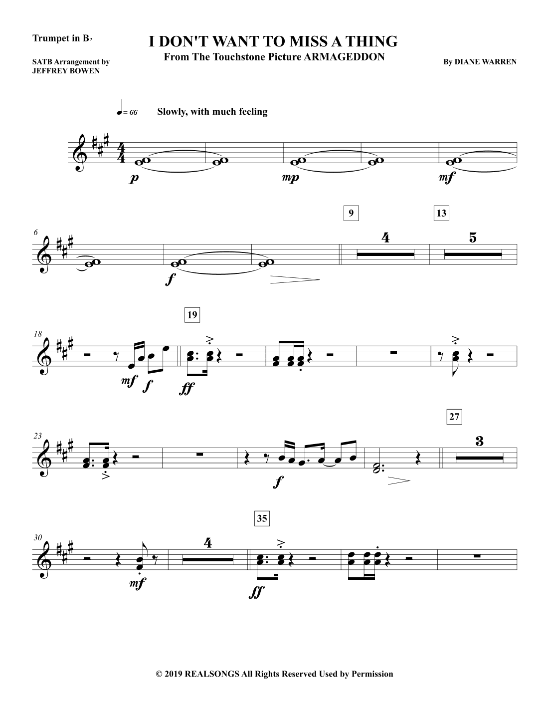 I Don't Want To Miss A Thing (arr. Jeffrey Bowen)