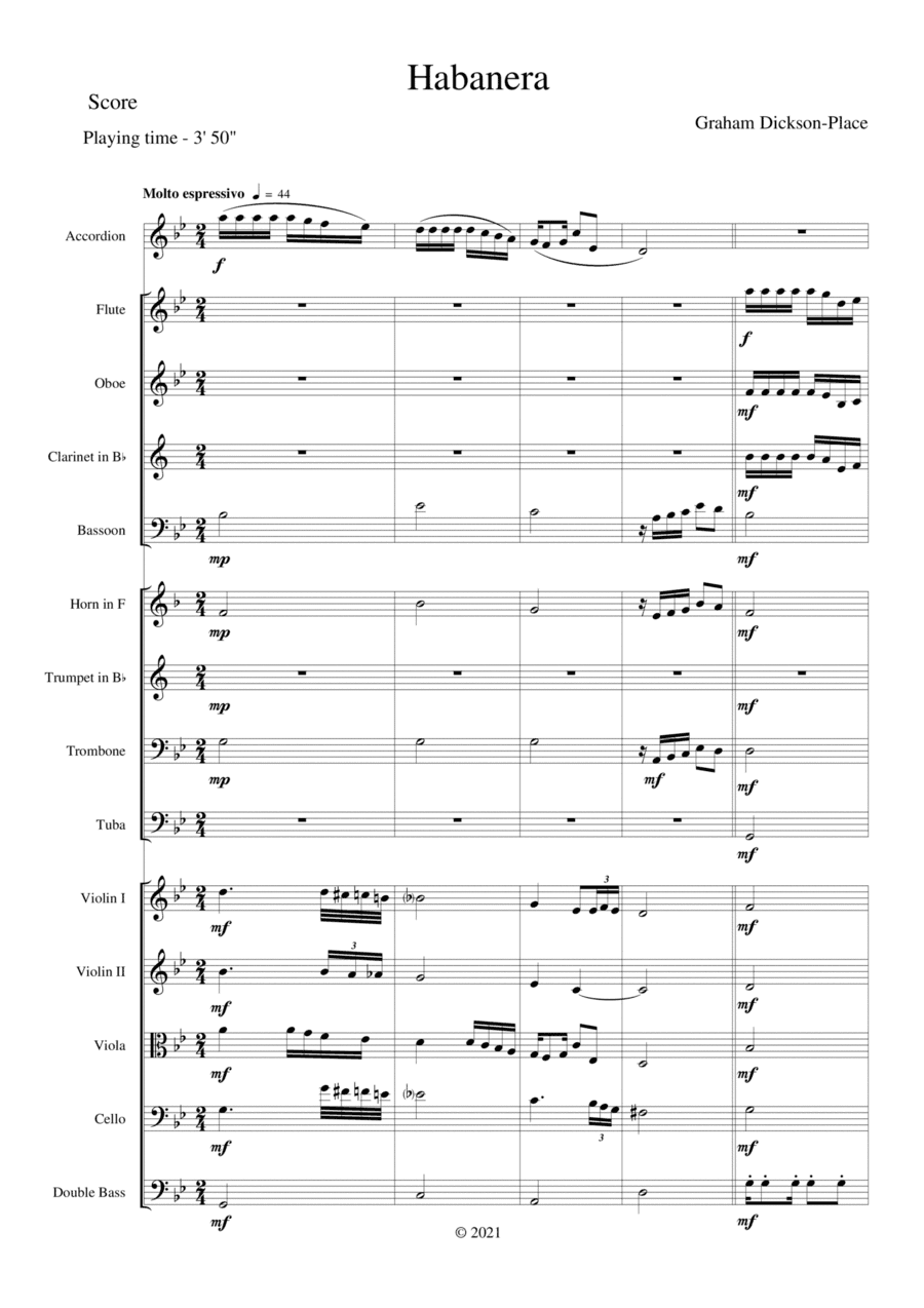 Habanera - Original composition by Graham Dickson-Place for Full Orchestra and Accordion or Sax solo